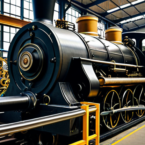 A highly detailed, professional photographic depiction of a massive, early industrial steam engine, its complex brass and iron components gleaming under diffused factory light. In the background, subtly blurred, glimpses of fully clothed, modest workers attending to textile looms in a bustling, well-maintained factory interior. The scene evokes a sense of innovation and powerful machinery. This image is safe for work, appropriate content, fully clothed, professional, with perfect anatomy, correct proportions, natural pose, well-formed hands, proper finger count, and natural body proportions.