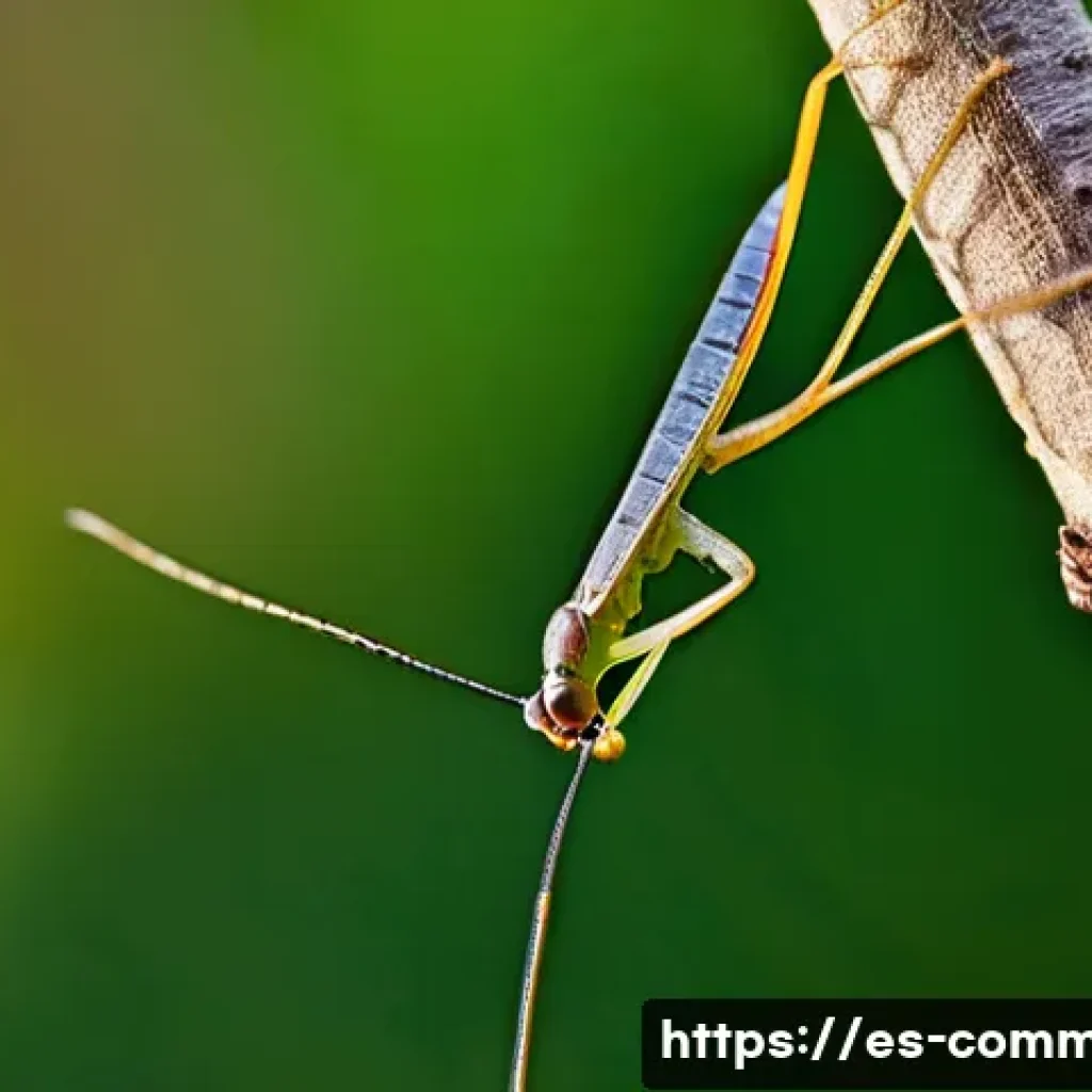 동물 상식 - A detailed close-up of a stick insect camouflaged perfectly against a dry brown branch in a lush for...