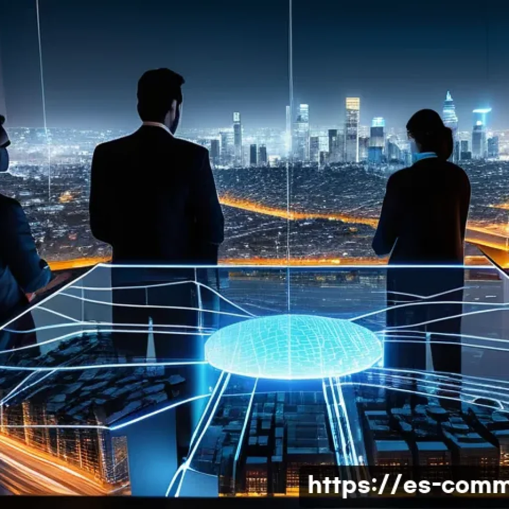 블록체인 상식 - A diverse group of Latin American professionals gathered around a transparent digital table displayi...