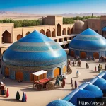 중앙 아시아의 역사 - A bustling ancient Silk Road oasis city in Central Asia during the medieval period, featuring vibran...